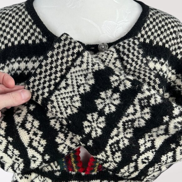 Vintage 80s Susan Bristol Shetland Wool Nordic Sweater Black White Small - Picture 8 of 10